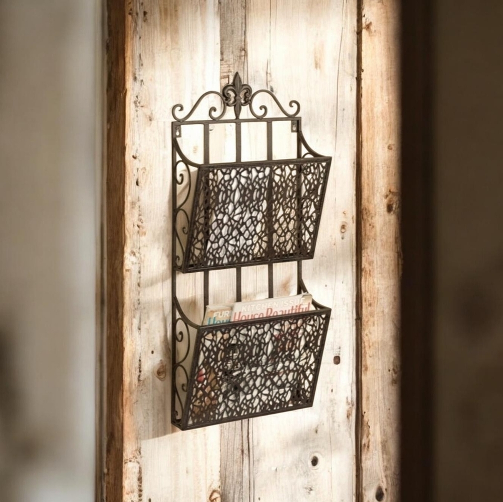 Touch of Class Fleur de Lis Double Wall Magazine Rack - Made of Metal